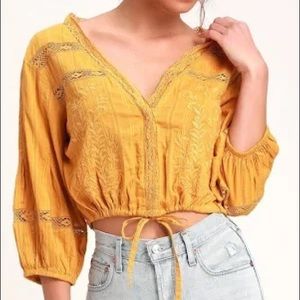 🌙 Free People Mustard Yellow Peasant Blouse 🌙